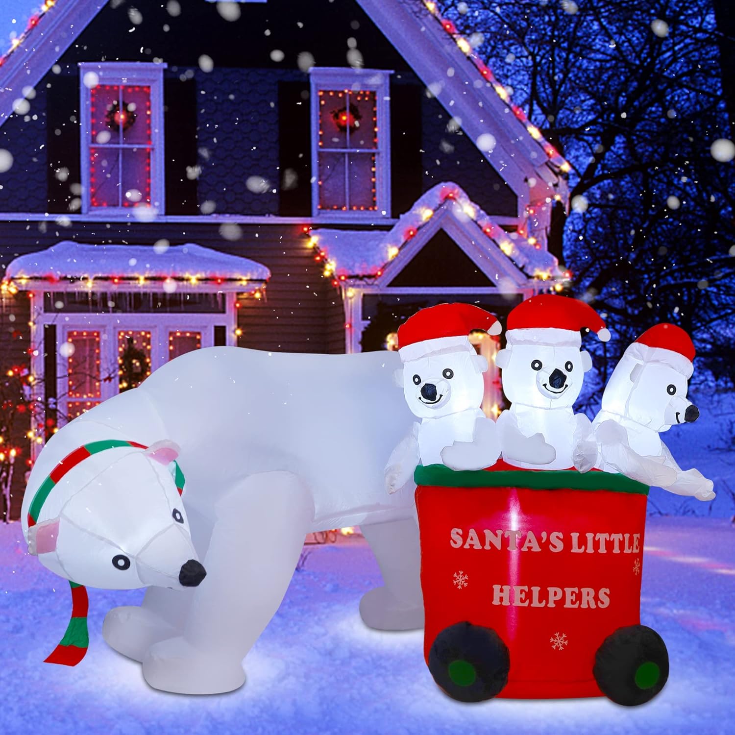 DR.DUDU 7 FT Christmas Inflatables Polar Bear with Santa Hat, Christmas Bear Blow up Outdoor Decorations for Lawn Garden Yard Xmas Holiday Party