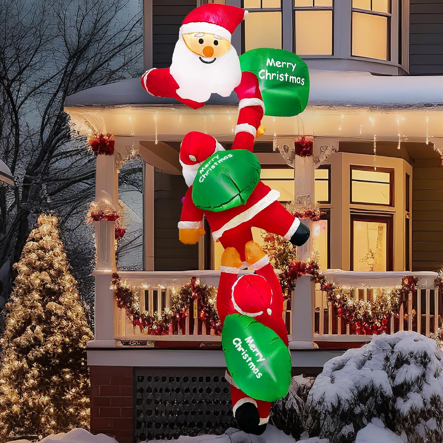 Fayavoo 8FT Christmas Inflatables Outdoor Decorations, Christmas Climbing Santa Claus Inflatable with LED Lights, Christmas Blow Up Yard Decorations for Indoor Outdoor Christmas Garden Porch Decor