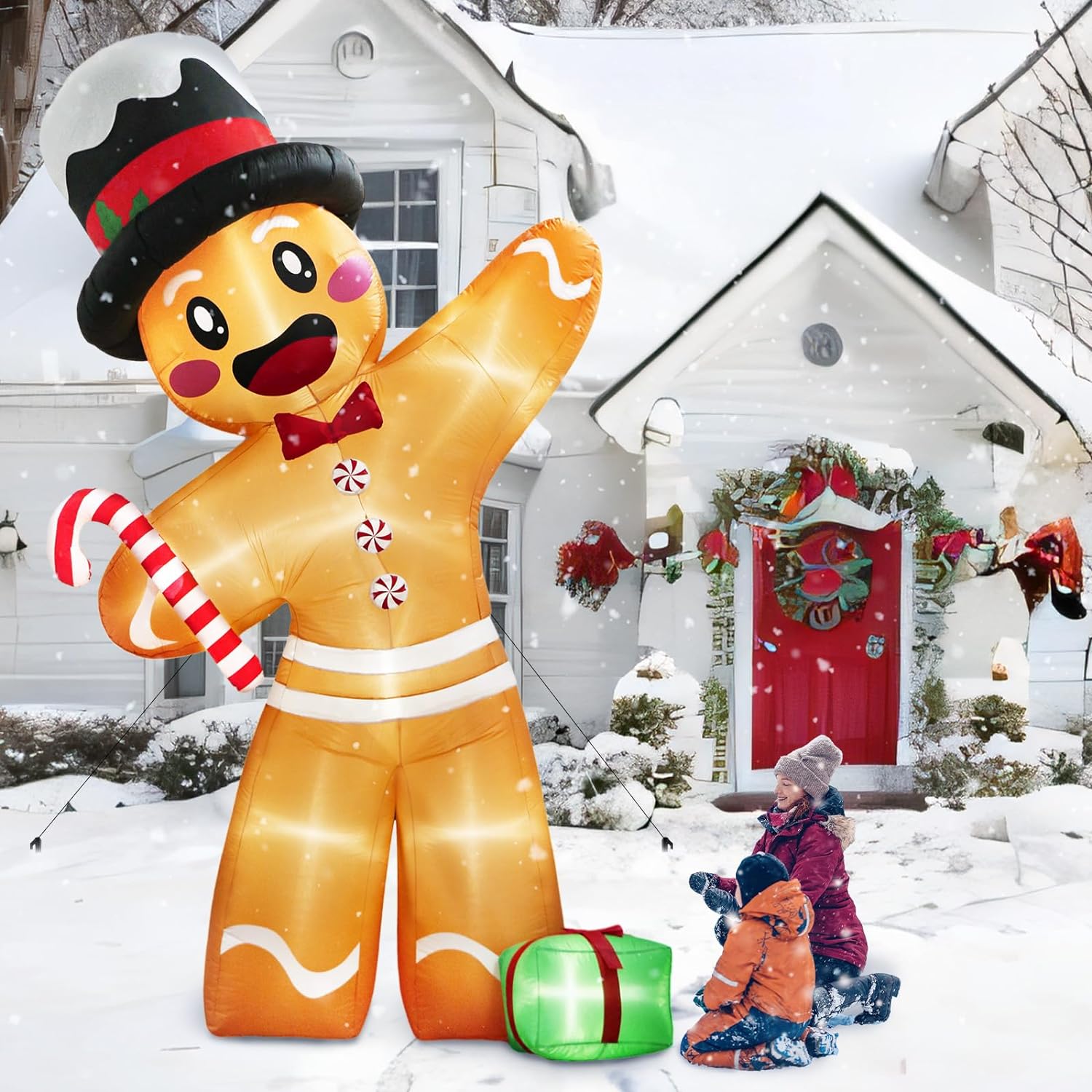 GUDELAK 12FT Christmas Inflatables Outdoor Decorations Gingerbread Man, Giant Inflatable Christmas Yard Decorations Outdoor with 8 LED, Christmas Blow-up Yard Decorations for Outdoor Indoor Lawn