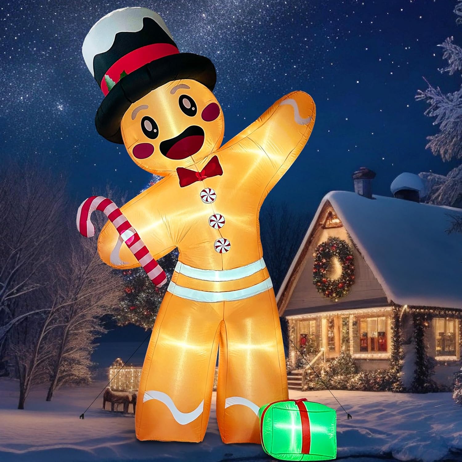 GUDELAK 12FT Christmas Inflatables Outdoor Decorations Gingerbread Man, Giant Inflatable Christmas Yard Decorations Outdoor with 8 LED, Christmas Blow-up Yard Decorations for Outdoor Indoor Lawn