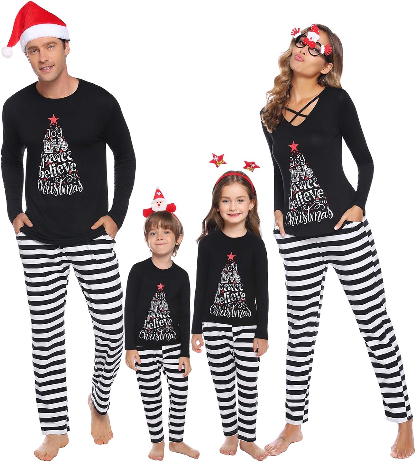 iClosam Matching Family Pajamas Set Striped Christmas Pajamas Sleepwear Dad Mom PJs