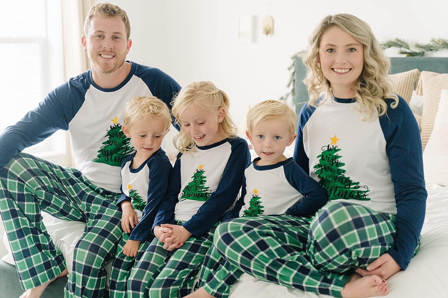 IFFEI Matching Family Pajamas Sets Christmas PJs Letter Print Top and Plaid Pants Jammies Sleepwear