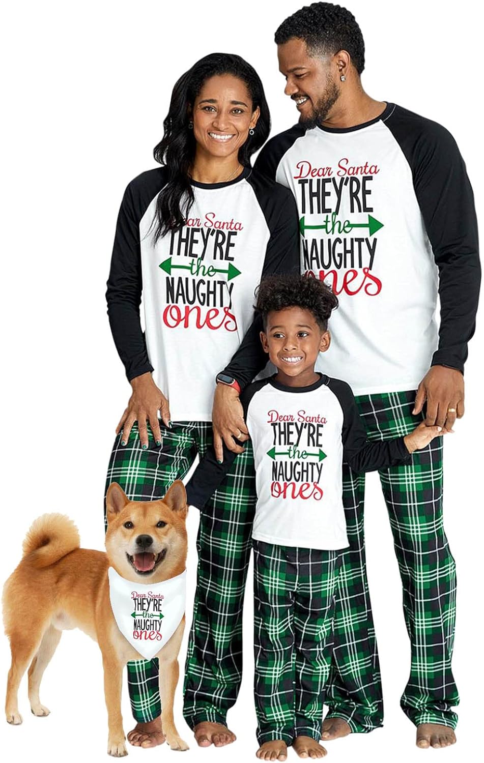 IFFEI Matching Family Pajamas Sets Christmas PJs Letter Print Top and Plaid Pants Jammies Sleepwear