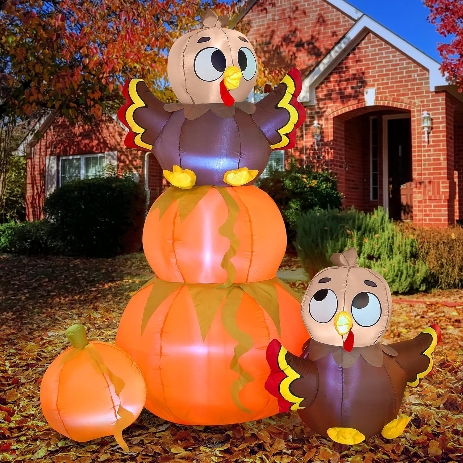 Joiedomi 6 FT Inflatable Stacking Pumpkin Turkey with Built-in LEDs Blow Up Decorations for Thanksgiving Party, Yard and Garden