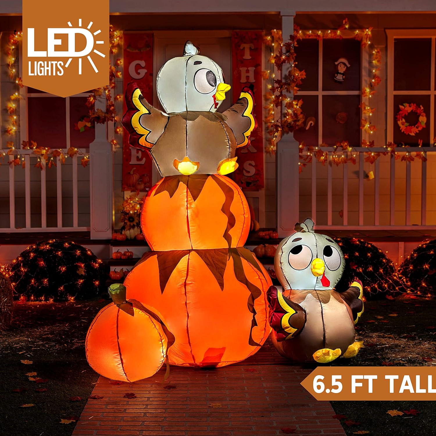 Joiedomi 6 FT Inflatable Stacking Pumpkin Turkey with Built-in LEDs Blow Up Decorations for Thanksgiving Party, Yard and Garden