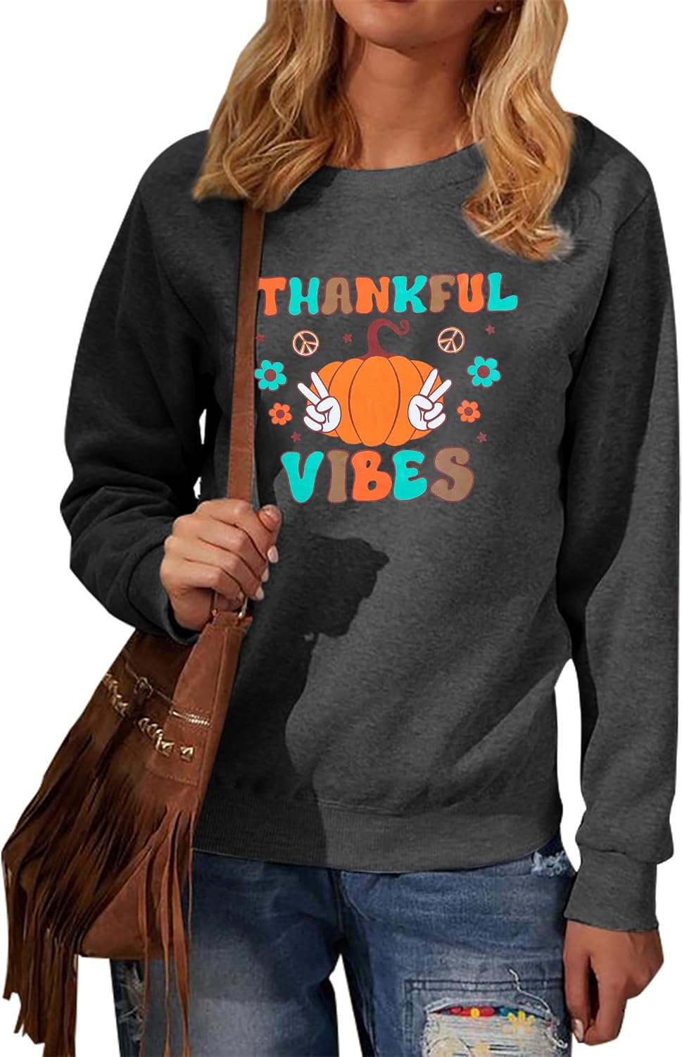 KIMSOONG Thanksgiving Shirt Sweatshirt Women Rainbow Graphic Shirt Funny Pumpkin Sweatshirt Fall Pullover Tops Blouse