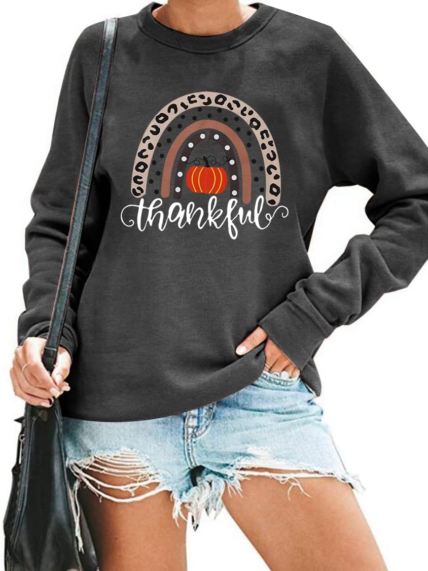 KIMSOONG Thanksgiving Shirt Sweatshirt Women Rainbow Graphic Shirt Funny Pumpkin Sweatshirt Fall Pullover Tops Blouse