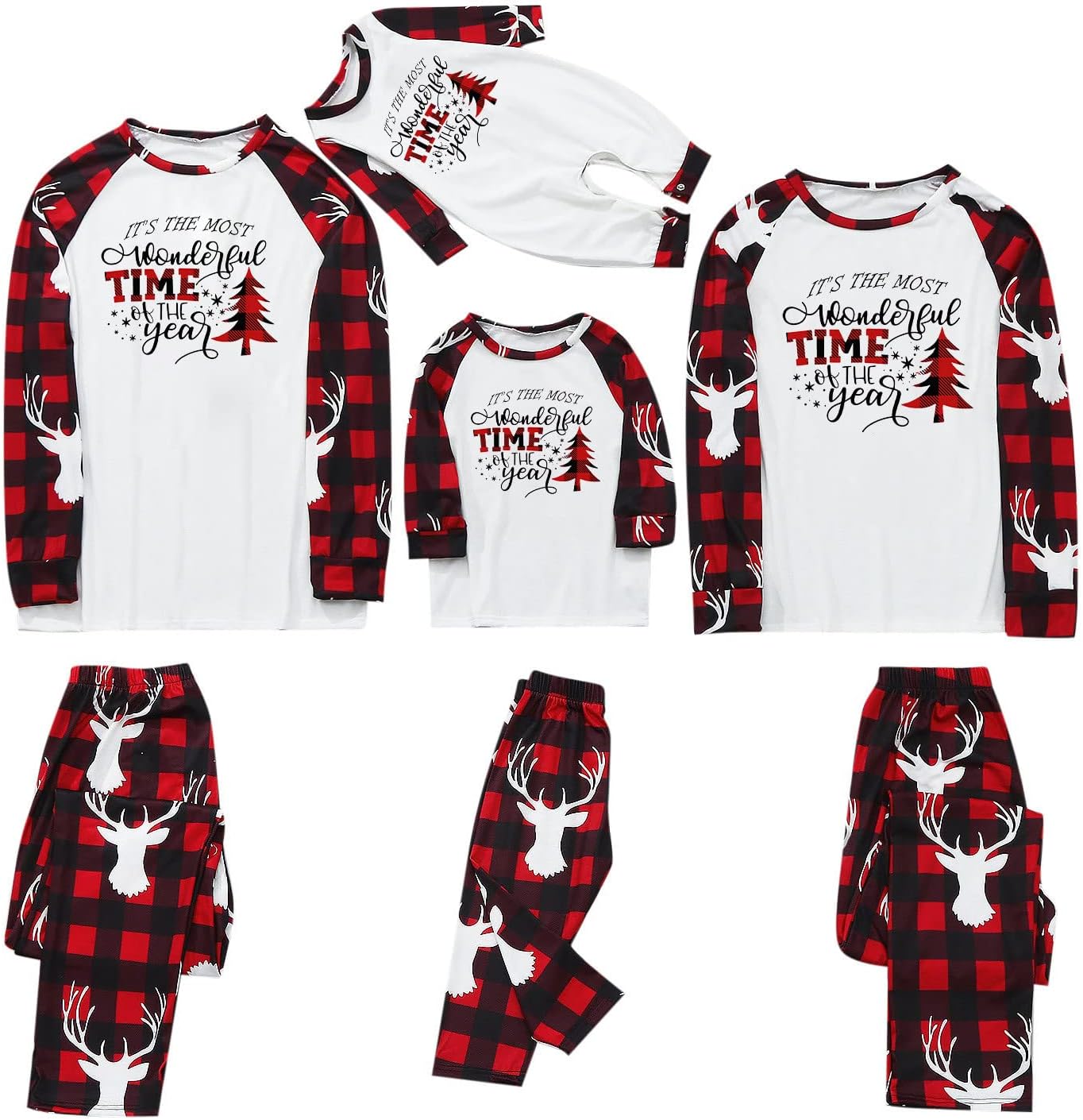 Kvture Christmas Pajamas for Family Xmas Pjs Matching Sets Long Sleeve Shirts and Plaid Pants Santa Christmas Tree Sleepwear