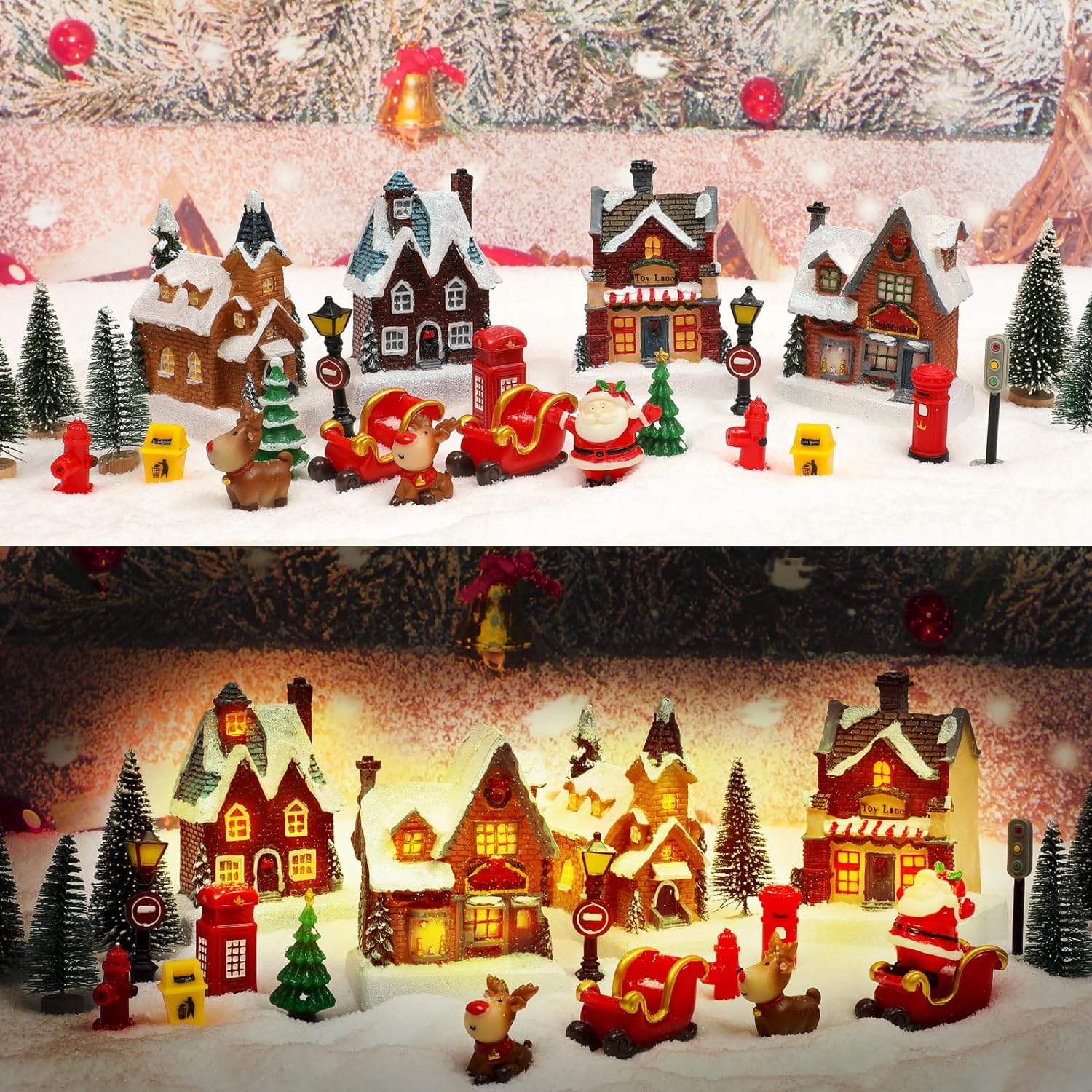 MGTHDS 26Pcs Christmas Village Sets, Resin Christmas Village Houses with LED Light, Christmas Town Scene Figurines Building Sets Christmas Indoor Decor Collection Buildings