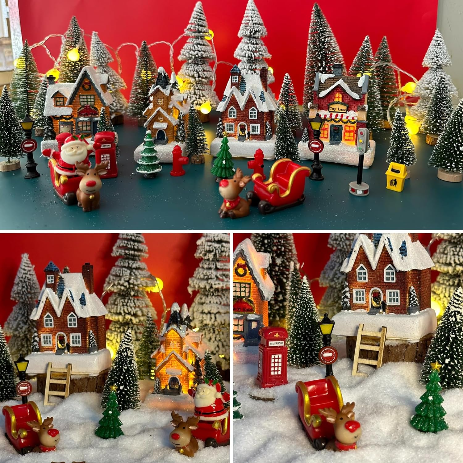 MGTHDS 26Pcs Christmas Village Sets, Resin Christmas Village Houses with LED Light, Christmas Town Scene Figurines Building Sets Christmas Indoor Decor Collection Buildings