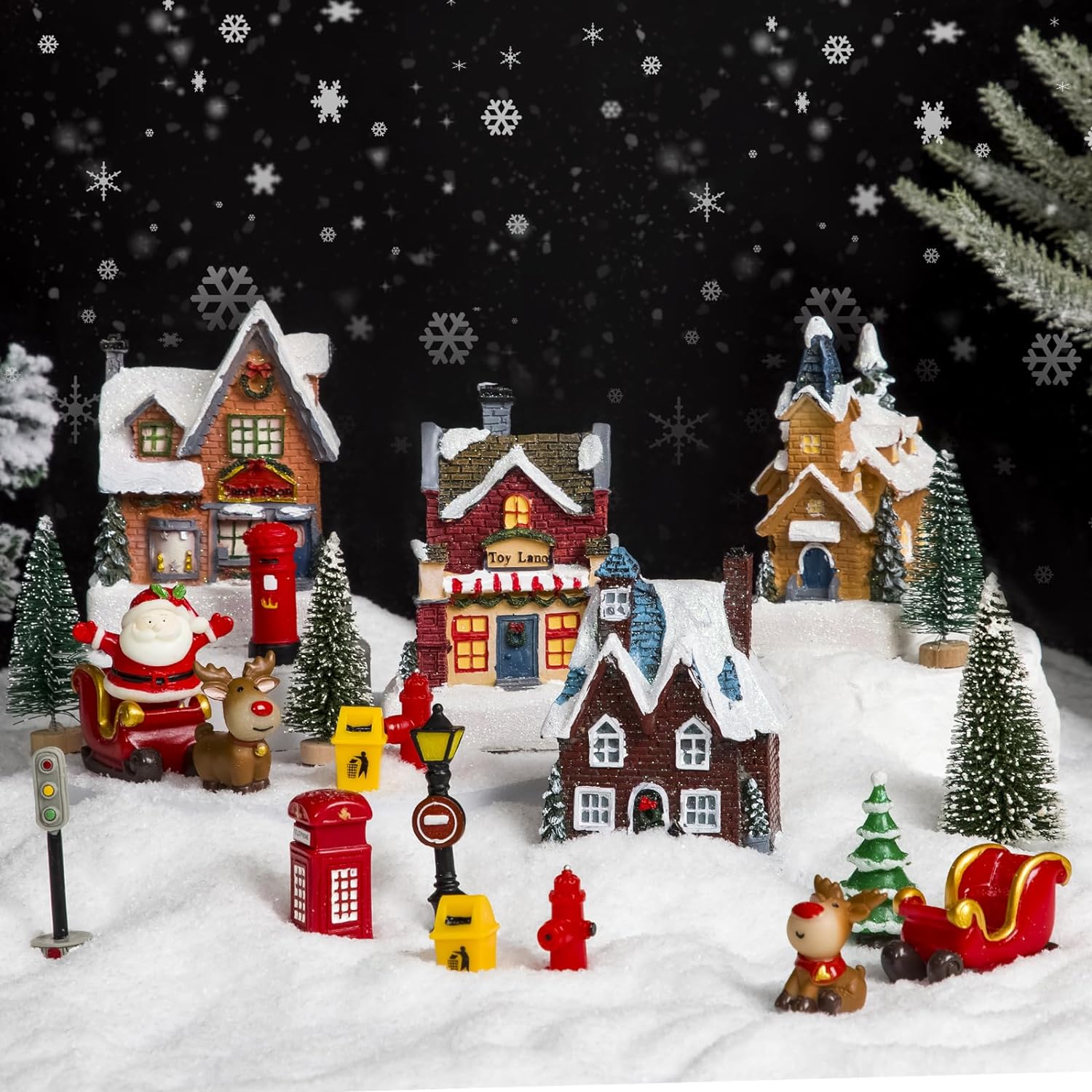 MGTHDS 26Pcs Christmas Village Sets, Resin Christmas Village Houses with LED Light, Christmas Town Scene Figurines Building Sets Christmas Indoor Decor Collection Buildings