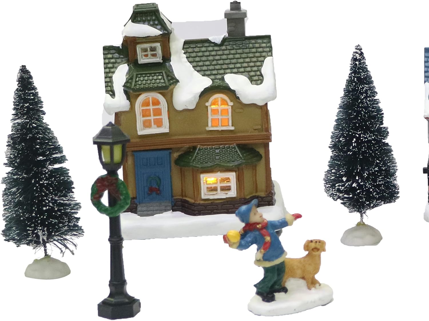 Moments in Time Christmas Village 12 pc Set, with LED Lights, Battery Operated (not Included) (5 H to 6.5 H Buildings)