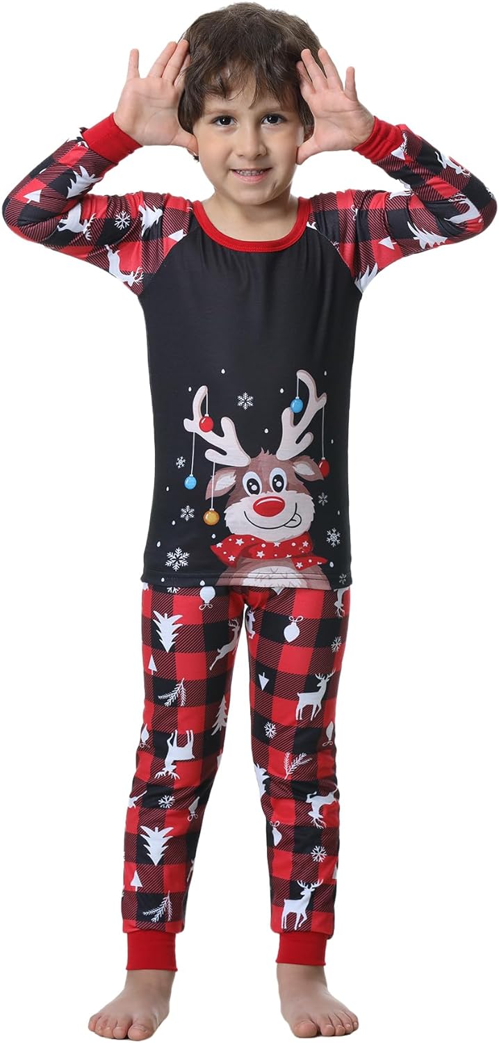 VENTELAN Family Matching Christmas Pajamas Set Holiday Santa Claus Sleepwear Xmas PJS Set for Couples and Kids