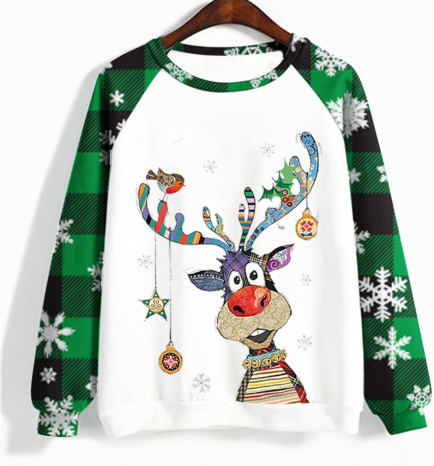Zkuisw Ugly Christmas Sweater for Women Funny Cute Reindeer Print Long Sleeve Shirts Fall Novelty Xmas Crewneck Sweatshirts