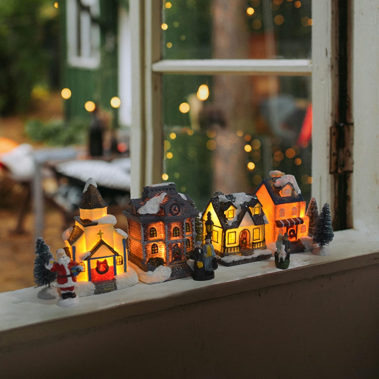 ZornRC Christmas Village Sets - LED Lighted Christmas Village Houses with Figurines, Christmas Village Collection Indoor Room Decor - Collectible Buildings (12 PCS)