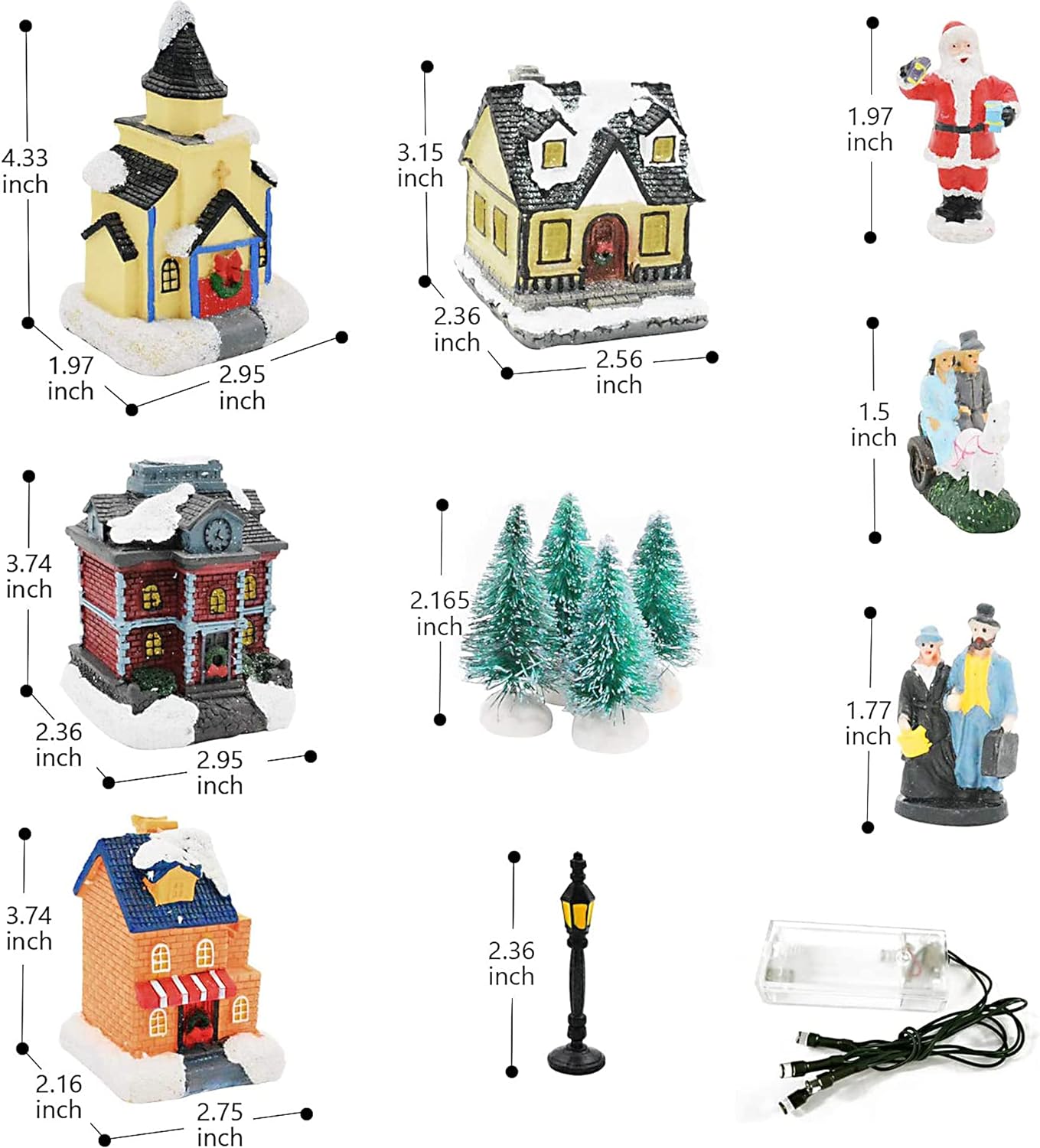 ZornRC Christmas Village Sets - LED Lighted Christmas Village Houses with Figurines, Christmas Village Collection Indoor Room Decor - Collectible Buildings (12 PCS)