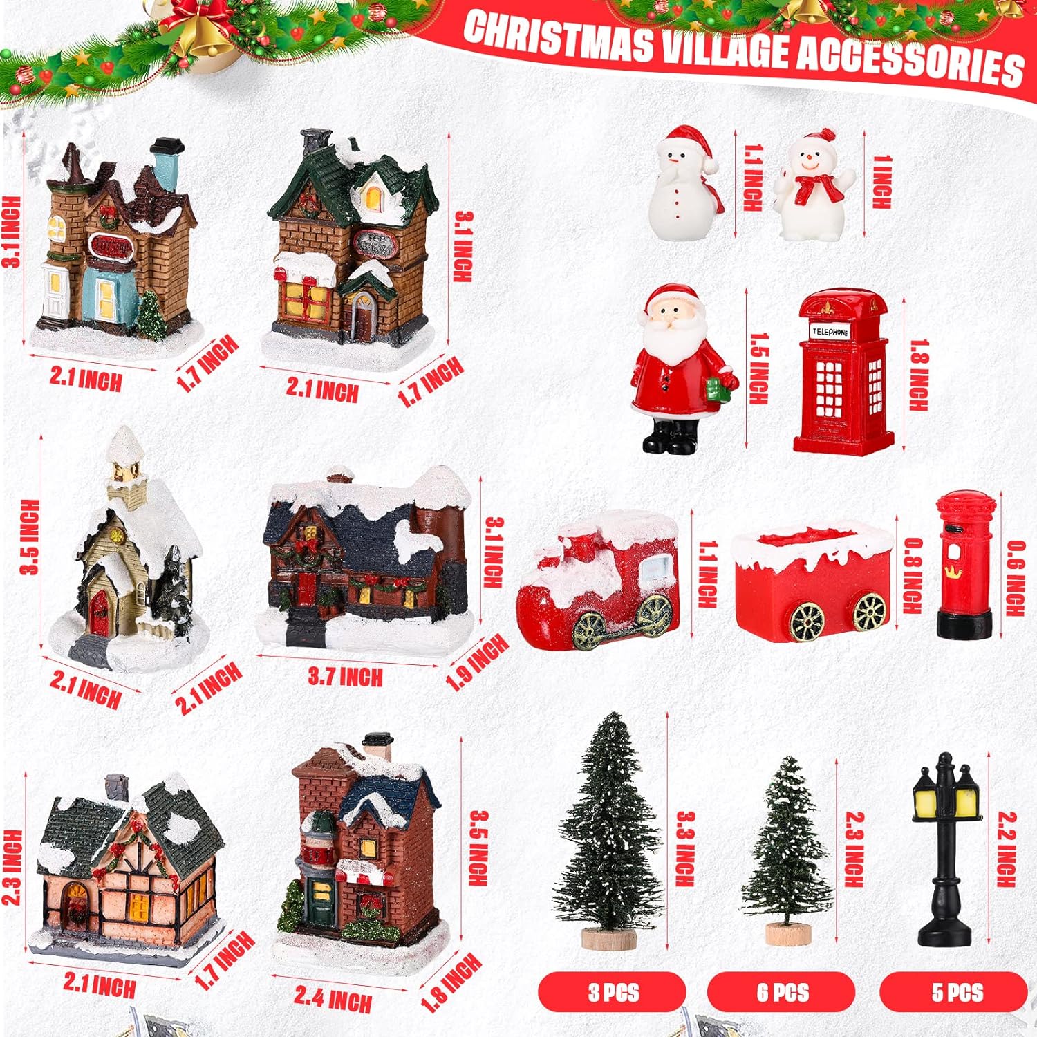 Zubebe 30 Pcs Christmas Village Sets Christmas Village Houses LED Holiday Village Figurines Christmas Village Collection Buildings Christmas Scene Desktop Ornaments Christmas Indoor Room (Cute Style)