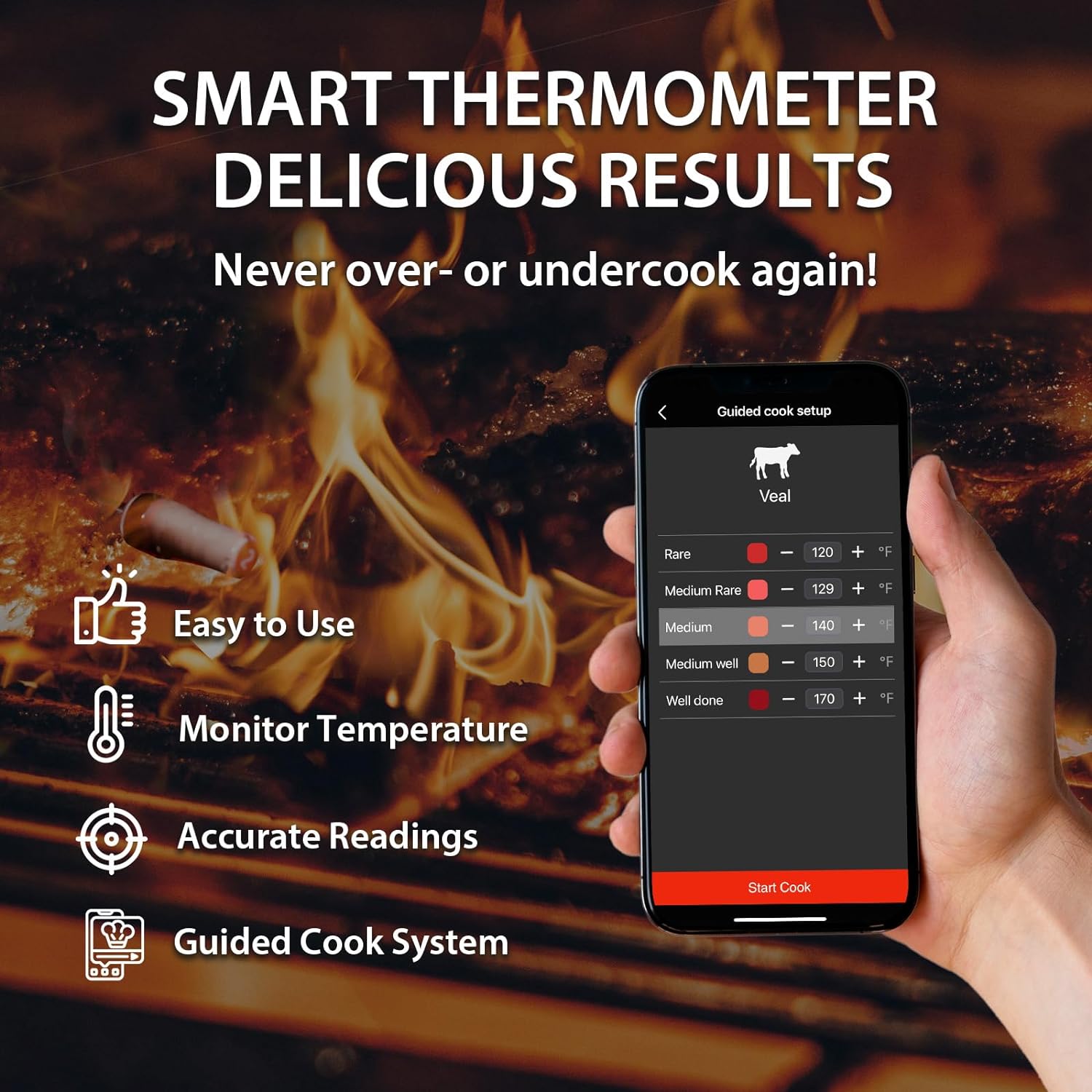 Armeator Meat Thermometer for Grilling and Cooking, 932°F High-Temperature, 229FT Range Digital Food Probe. Wireless Bluetooth Meat Thermometer for Oven, Smoker, Kitchen, IndoorOutdoor BBQ