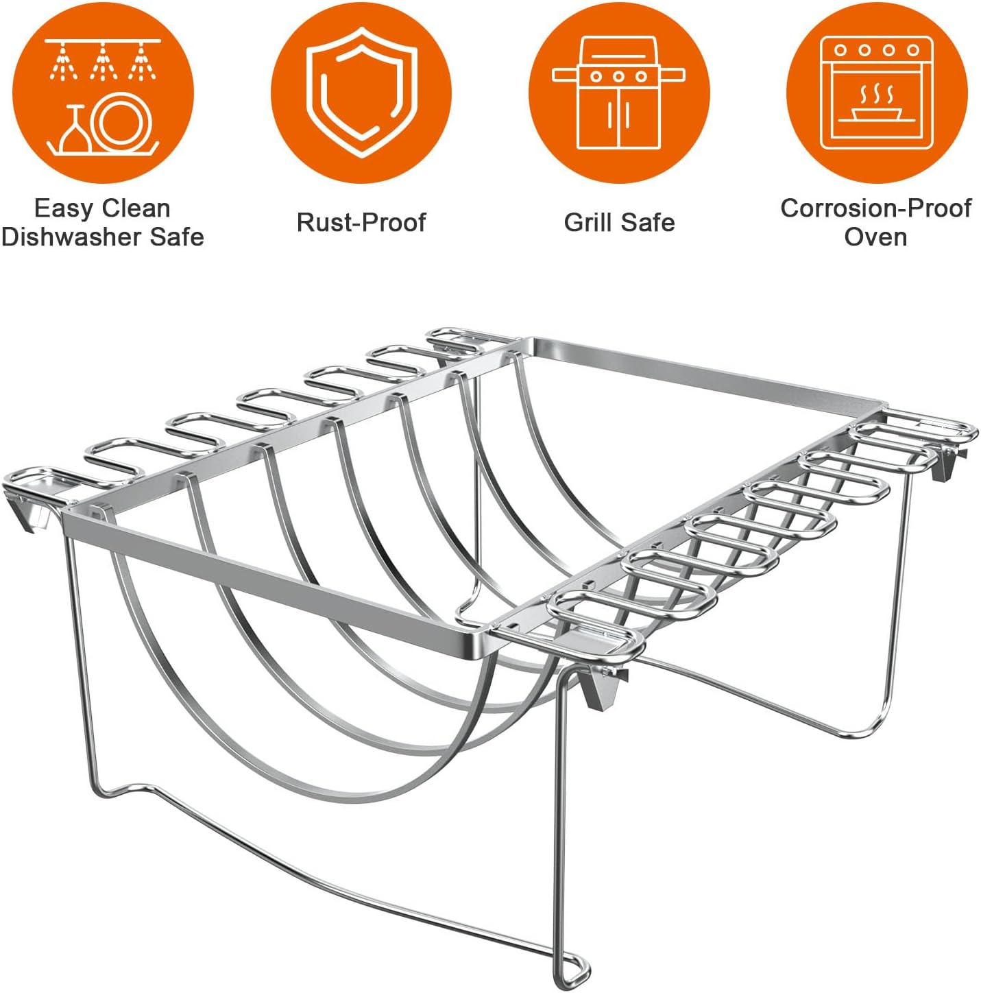 DELSbbq 3 in 1 Rib Rack, Chicken Leg Rack  Turkey Roasting for Grilling  Smoking, Holds 6 Large Ribs, 12 Chicken Leg Wing, 1 Whole Chicken. Foldable Space-Saving Chicken Drumstick Rib Racks