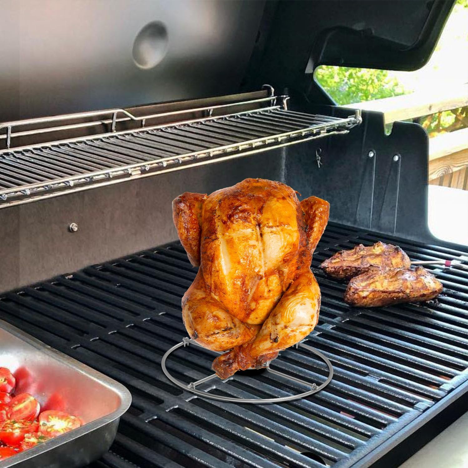 DELSbbq 3 in 1 Rib Rack, Chicken Leg Rack  Turkey Roasting for Grilling  Smoking, Holds 6 Large Ribs, 12 Chicken Leg Wing, 1 Whole Chicken. Foldable Space-Saving Chicken Drumstick Rib Racks