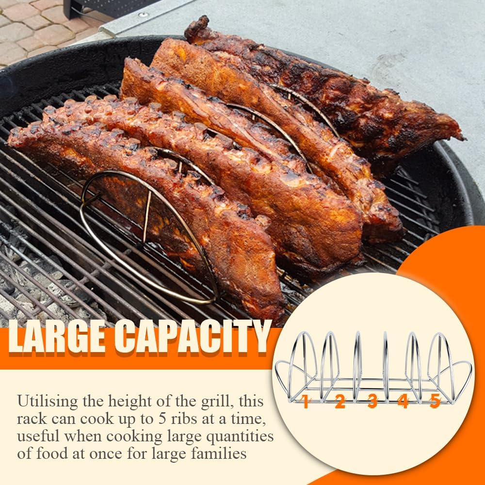 DOLAMOTY BBQ Rib Racks for Smoker and Grill, Stainless Steel Rib Rack for Big Green Egg Smoking and Grilling Rack for Kamado Smoker Joe, for 18 or Larger Charcoal Grill Smoker