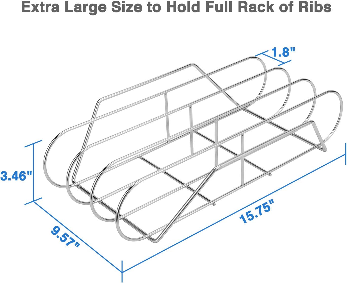 Extra Long Stainless Steel Rib Rack for Smoking and Grilling, Holds up to 3 Full Racks of Ribs, Fits 18” or Larger Gas Smoker or Charcoal Grill, Perfect Smoker Accessories Gifts for Men