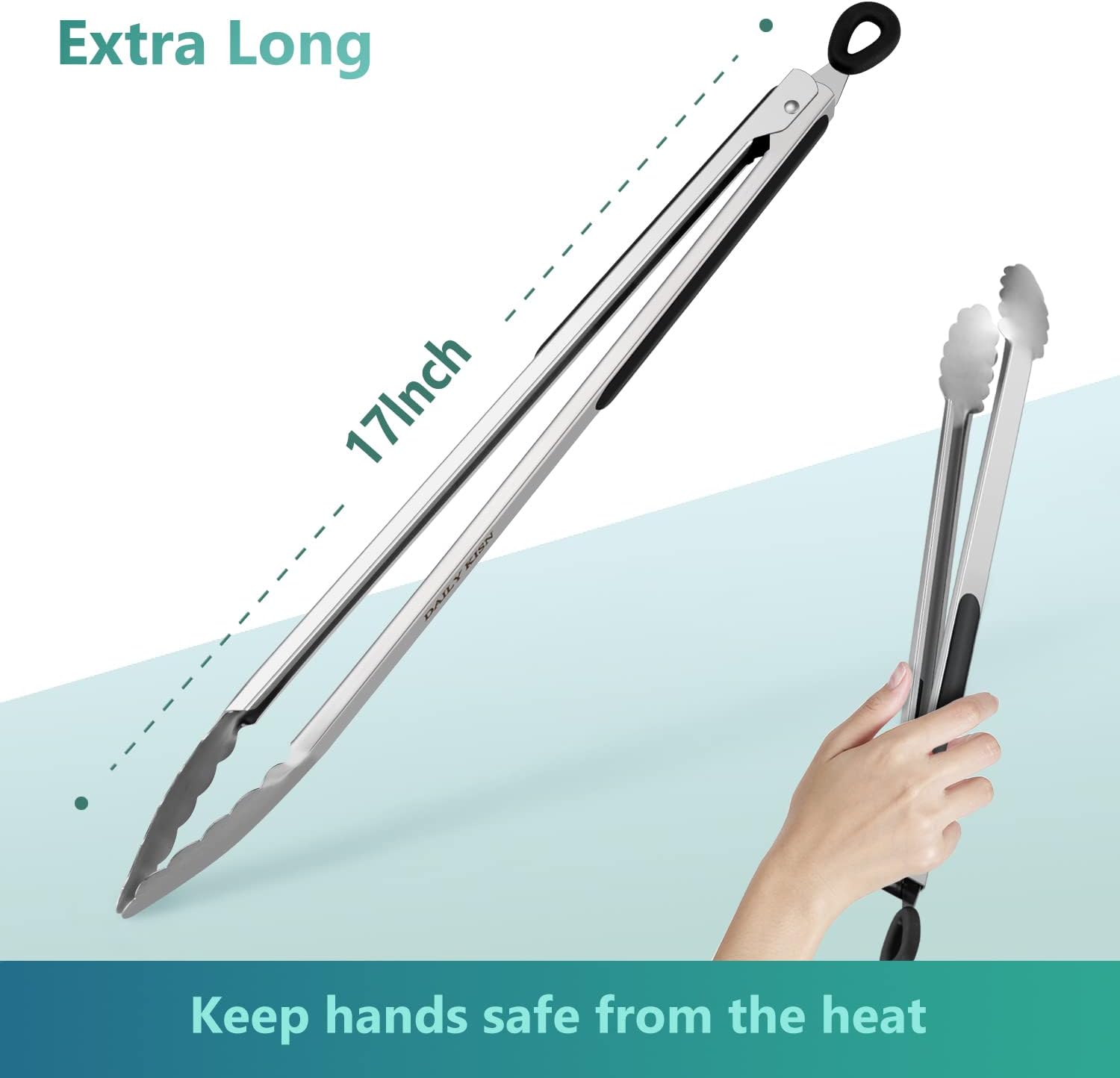 Grill Tongs, 17 Inch Extra Long BBQ Tongs, Premium Stainless Steel Metal Tongs for Cooking, Grilling, Barbecue/BBQ, Buffet (17, 1PC)