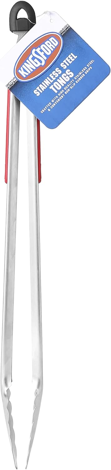 Kingsford Grill Tools Stainless Steel BBQ Tongs with Red  Black Handles | Classic Grill Tongs| Stainless Steel Grilling Tools Tongs| Kingsford Tongs for BBQ Grilling