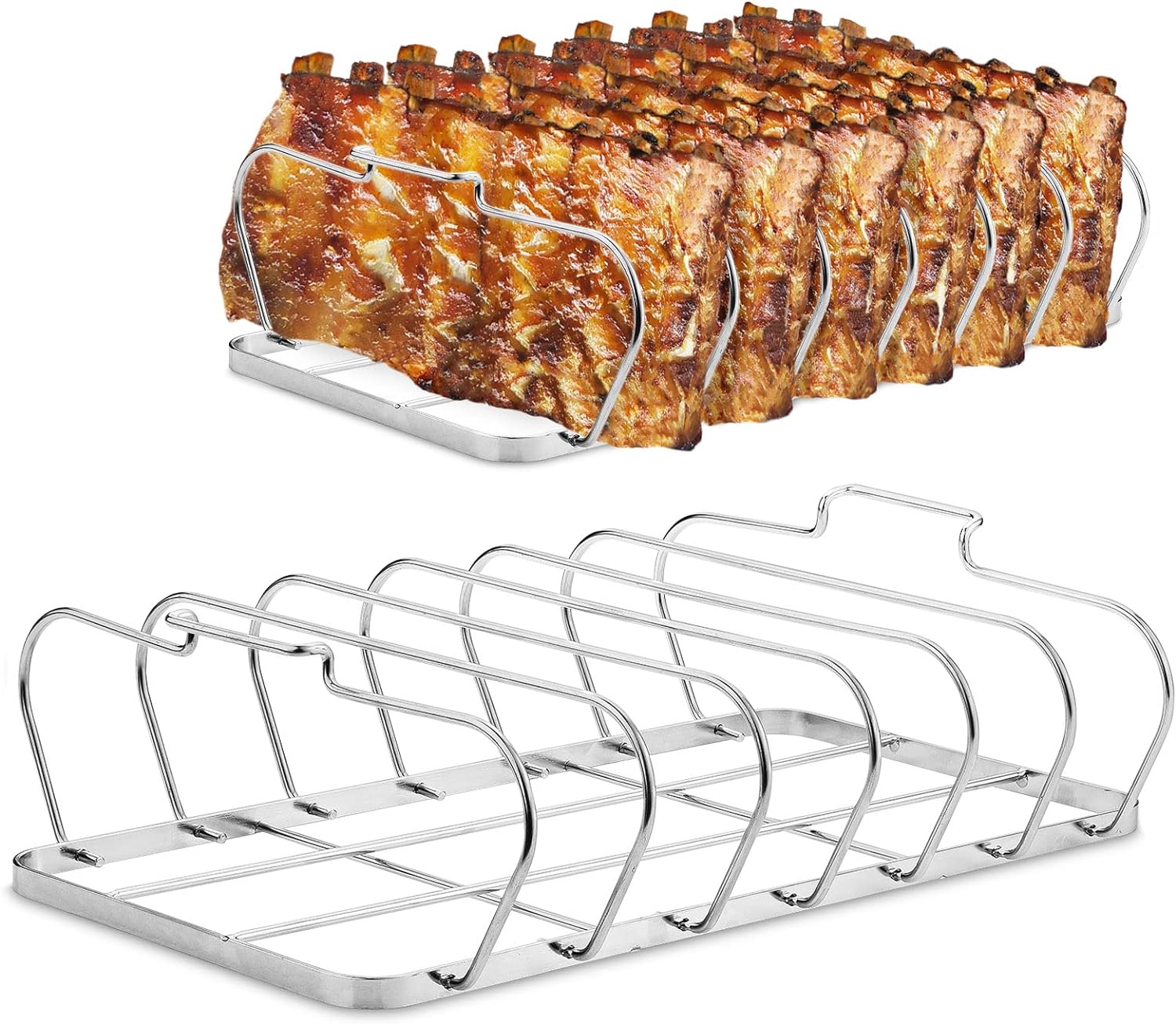 Large Rib Rack for Smoking - Smoker Accessories Gifts for Men-6 Slots Rib Racks for Grilling - Foldable Easy to Use and Clean BBQ Rib Rack for Grill - Premium Durable Rib Rack Stainless Steel