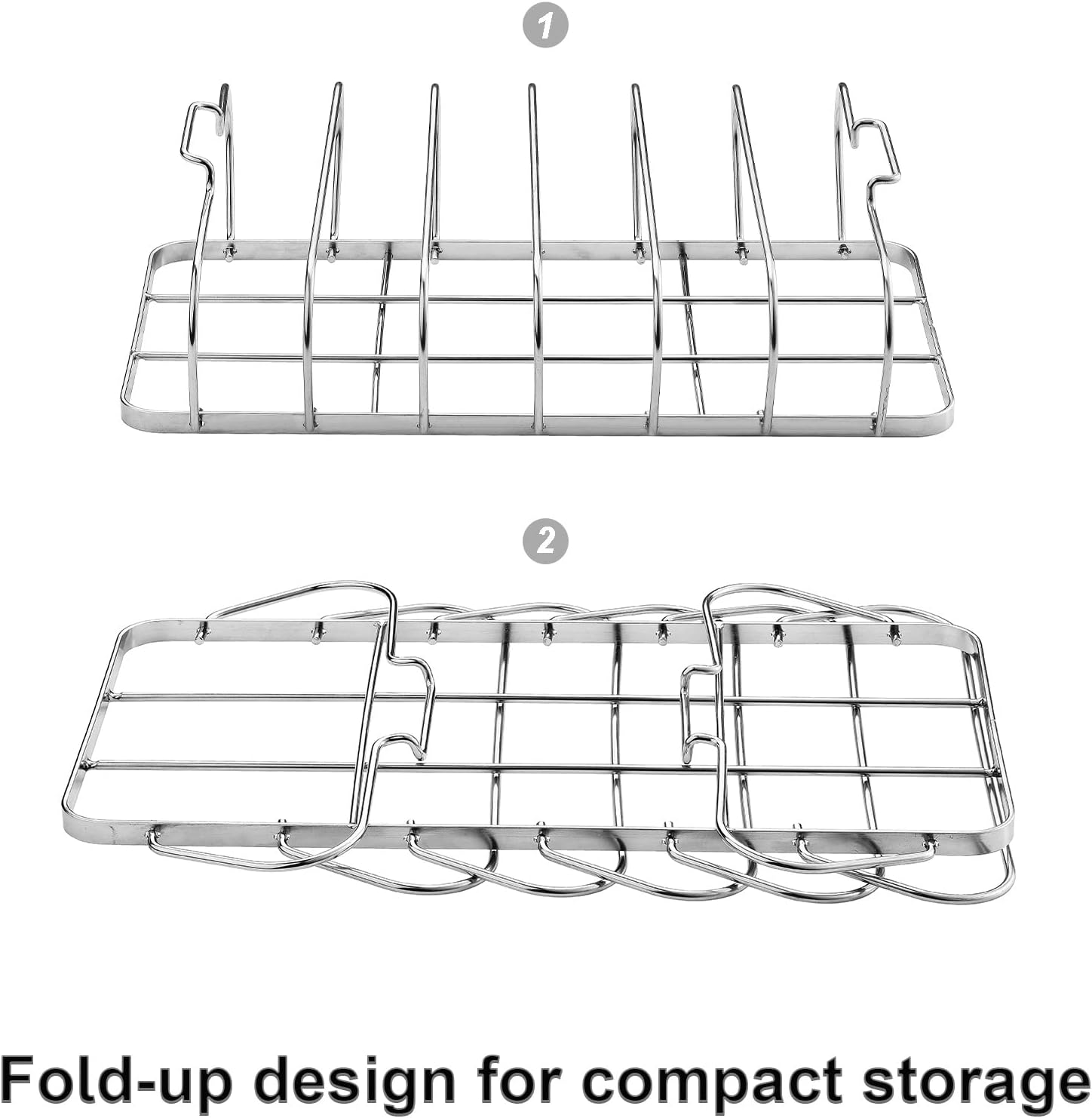 Large Rib Rack for Smoking - Smoker Accessories Gifts for Men-6 Slots Rib Racks for Grilling - Foldable Easy to Use and Clean BBQ Rib Rack for Grill - Premium Durable Rib Rack Stainless Steel