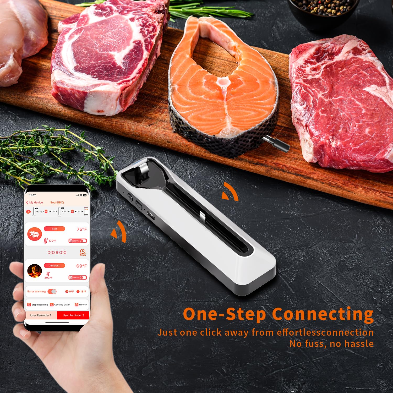 Nolofod Wireless Meat Thermometer, 500FT Digital Meat Thermometer, Grill Bluetooth Meat Thermometer with 2 in 1 Probe, Smart Cooking Thermometer with App for Oven, BBQ, Rotisserie, Smoker, Kitchen