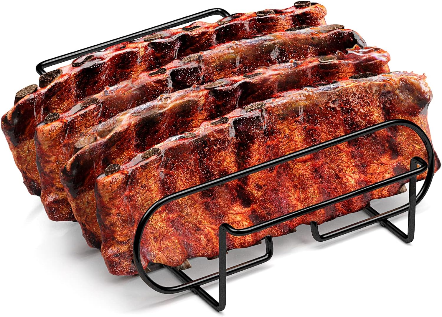 Sorbus® Non-Stick Rib Rack - Porcelain Coated Steel Roasting Stand – Holds 4 Rib Racks for Grilling  Barbecuing - Perfect BBQ Accessories for Smoker and Grill - Durable and Convenient Design (Black)