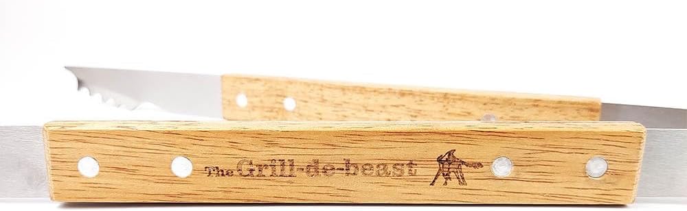 The Grill-de-beast™ Tongs Grilling Tool! Stainless Steel with Engraved Wood Handle. Simple Useful Grilling Tools!