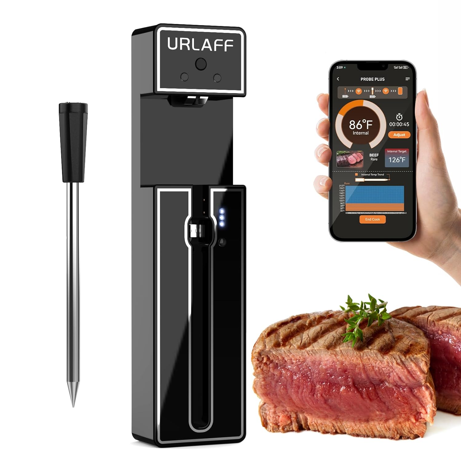 URLAFF MixStick 500FT Wireless Meat Thermometer | Digital Food Thermometer with Bluetooth 5.2, Smart Remote APP, IPX7 Probe | Smoker Accessories for Oven, Grilling, BBQ  Rotisserie