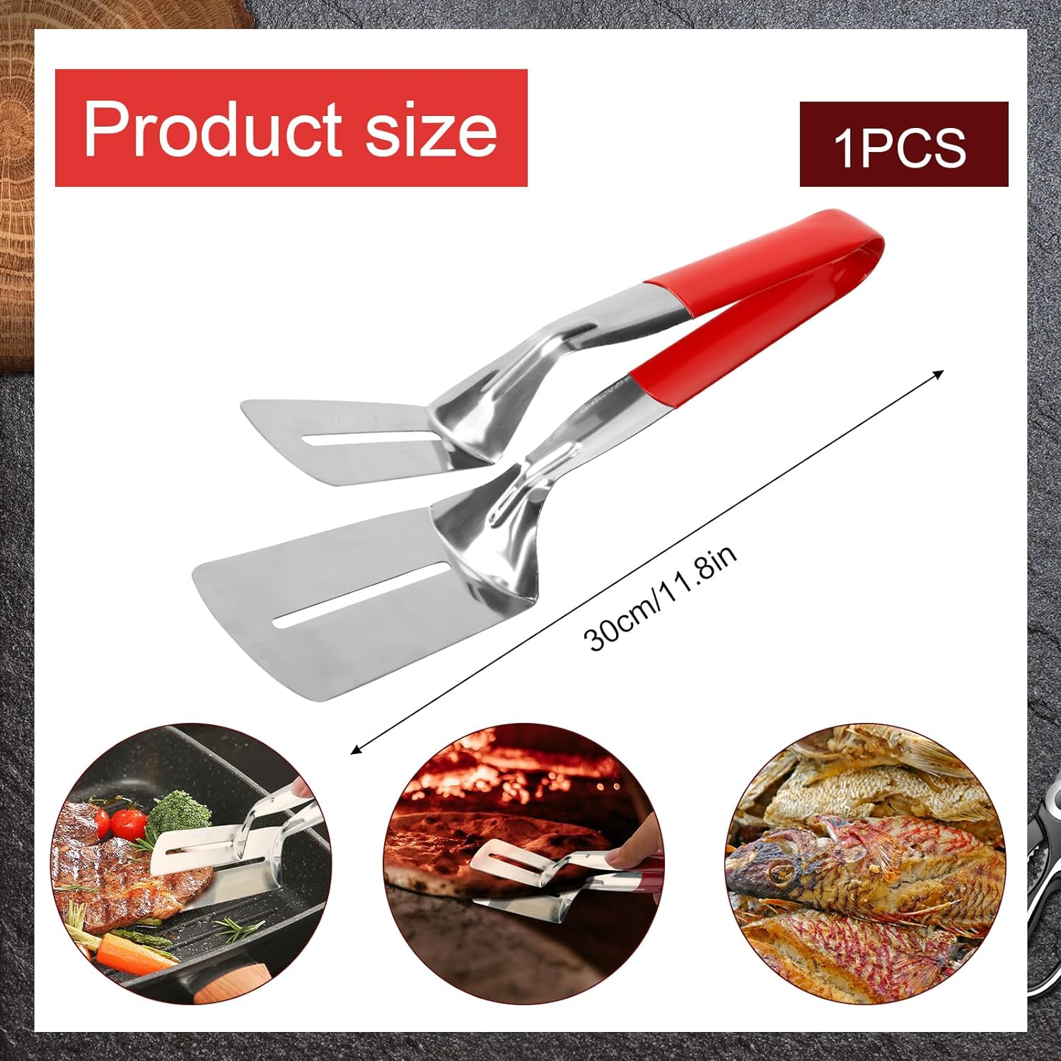 Anti-Scald Extended Handle Spatula Tongs, Multifunctional Kitchen Stainless Steel Barbecue Clamp Accurate Stainless Steel Grill Clamp for Food Cooking Steak Fish Bread Hamburger BBQ