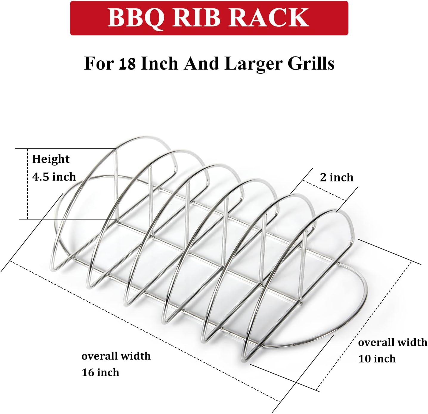 BBQ Rib Rack For Smoker Stainless Steel Rack For Large Big Green Egg and Kamado Joe Smoker Joe and 18 or Larger Grills Roast grill For Charcoal Grill Smoker