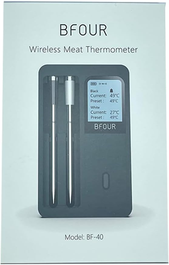 BFOUR Wireless Meat Thermometer with 2 Meat Probes, 328FT Smart Wireless Bluetooth Meat Thermometer with LCD Screen Booster, Meat Thermometer for Grilling Smoker BBQ Oven Rechargeable