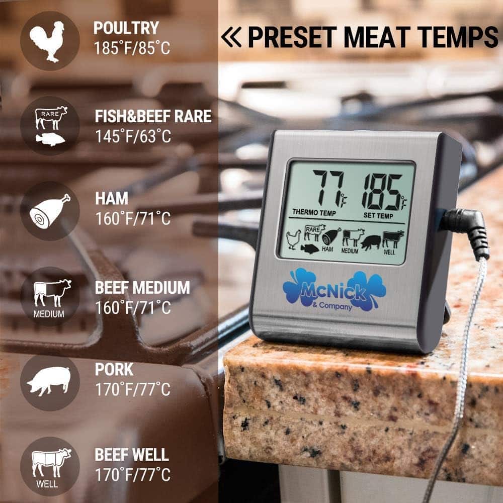 Digital Thermometer with Meat Probe - Oven Safe Instant Read Thermometer, Waterproof Food Thermometer, Cooking  Grilling Temperature Control, Battery-Powered Cooking Thermometer w/Temperature Magnet