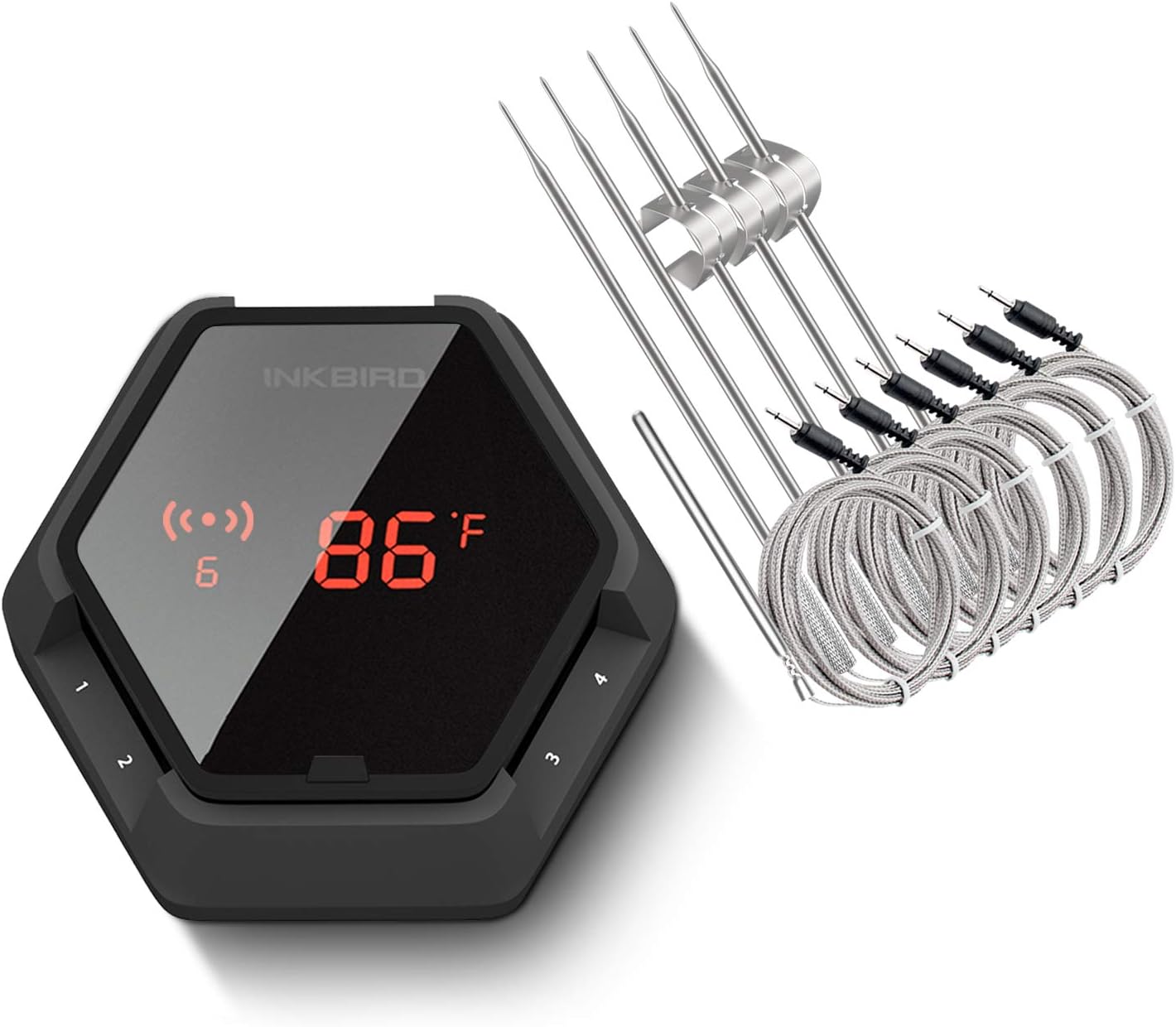Inkbird Grill Bluetooth BBQ Thermometer Wireless IBT-6XS, 6 Probes Digital Smoker Grill Thermometer for Cooking,150ft Bluetooth Meat Thermometer, Magnet, Timer, Alarm for Kitchen, Food (Black)