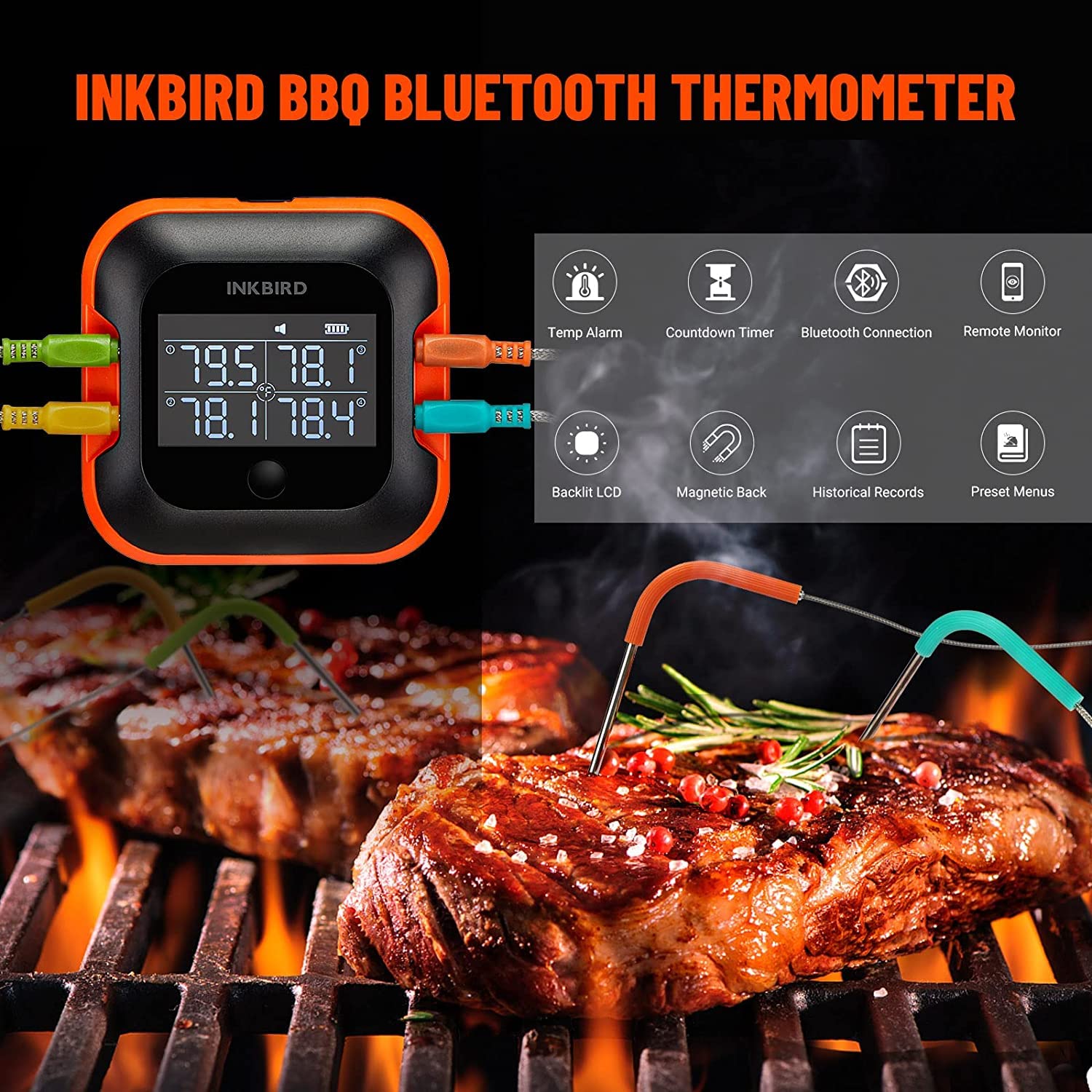 INKBIRD Meat Thermometer Replacement Colored Probes 6-Pack Set, 47 Inches Stainless Probes Only Compatible with IBBQ-4BW, IBT-24S and IBT-26S Thermometer