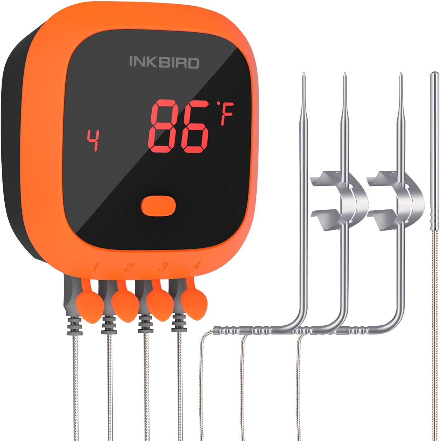 Inkbird Waterproof 150 FT Bluetooth Meat Thermometer IBT-4XC with Magnet, Timer, Alarm and 4 Probes, BBQ Grill Digital Wireless Meat Thermometer for Cooking, Smoker, Kitchen, Oven