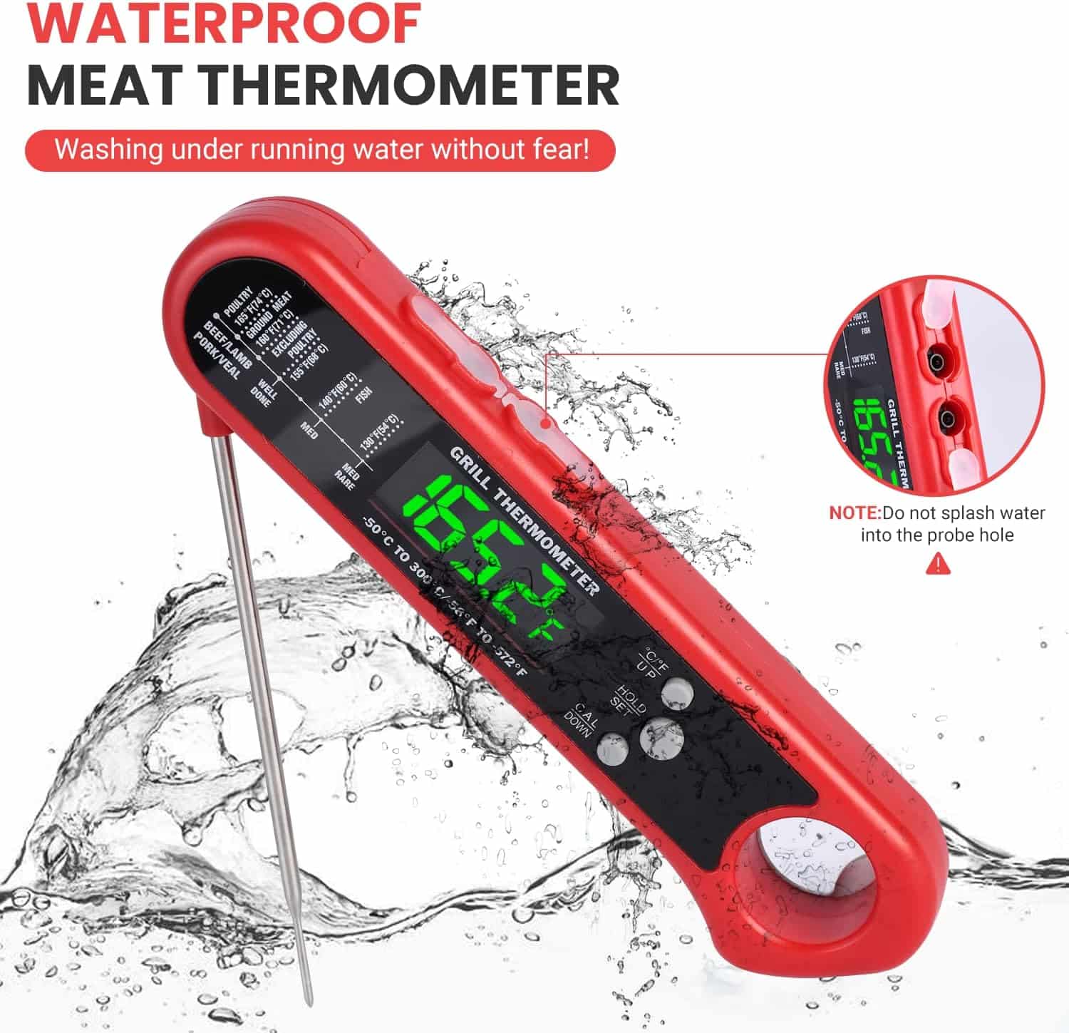 Instant Read Meat Thermometer, 3 in 1 Three Probes Meat Thermometer, 2s Fast Response Grill Thermometer, Waterproof, with Backlight  Calibration, Easy to Use Cooking Thermometer for Oven BBQ