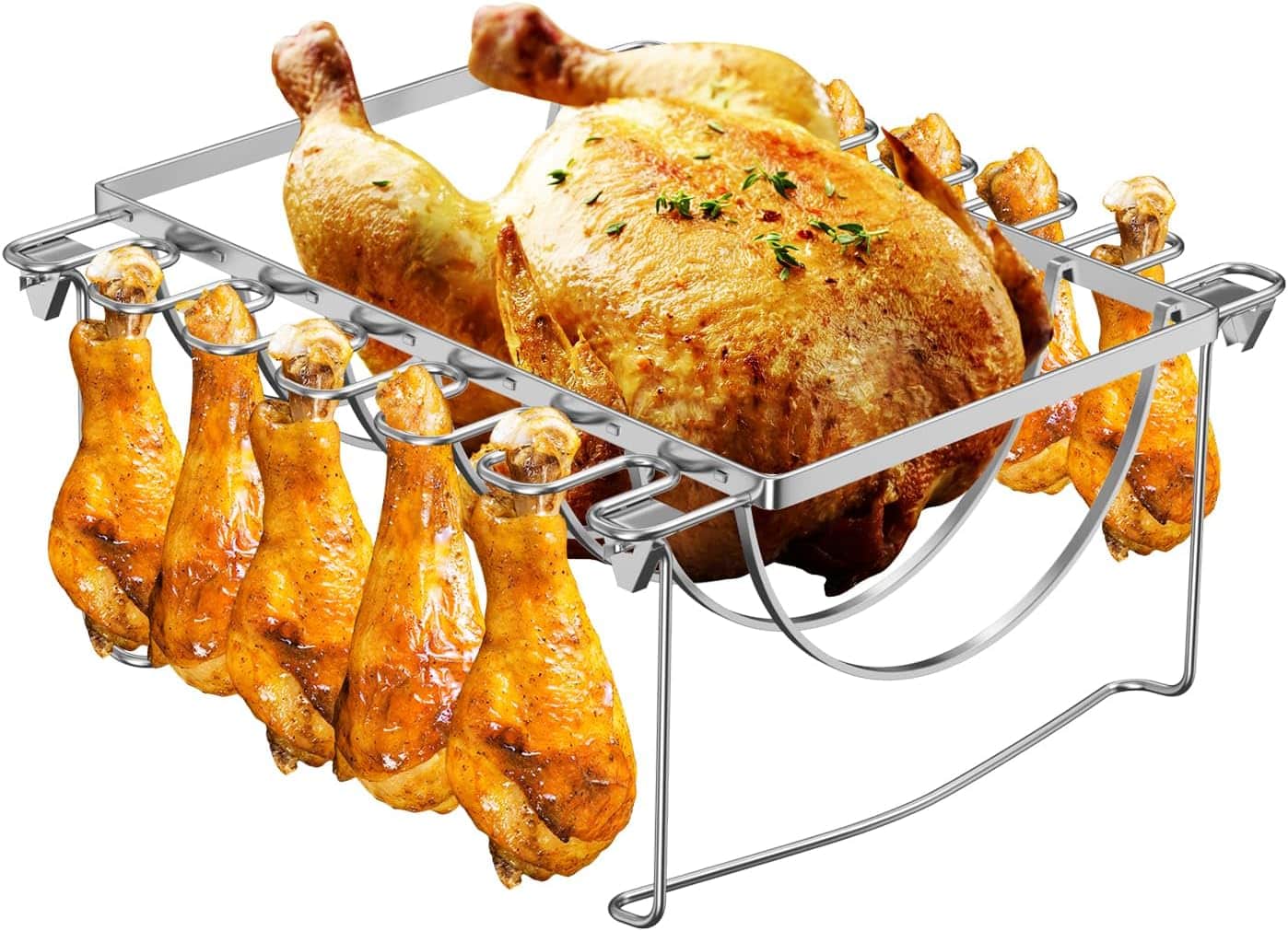 LSBABQ 3 in 1 Chicken Leg Rack,Rib Rack for Grilling and Smoking,Foldable Smoker Accessories Rack for Oven,Indoor and Outdoor Grilling,Stainless Steel