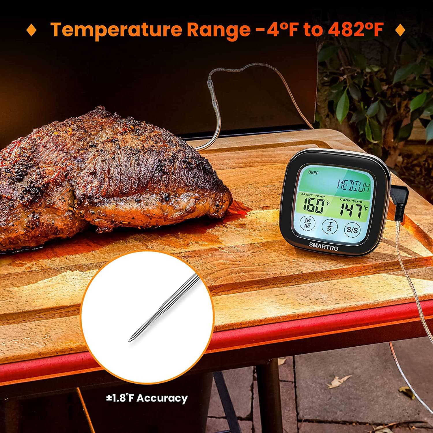 SMARTRO ST59 Digital Meat Thermometer for Oven BBQ Grill Kitchen Food Cooking with 1 Probe and Timer, LCD