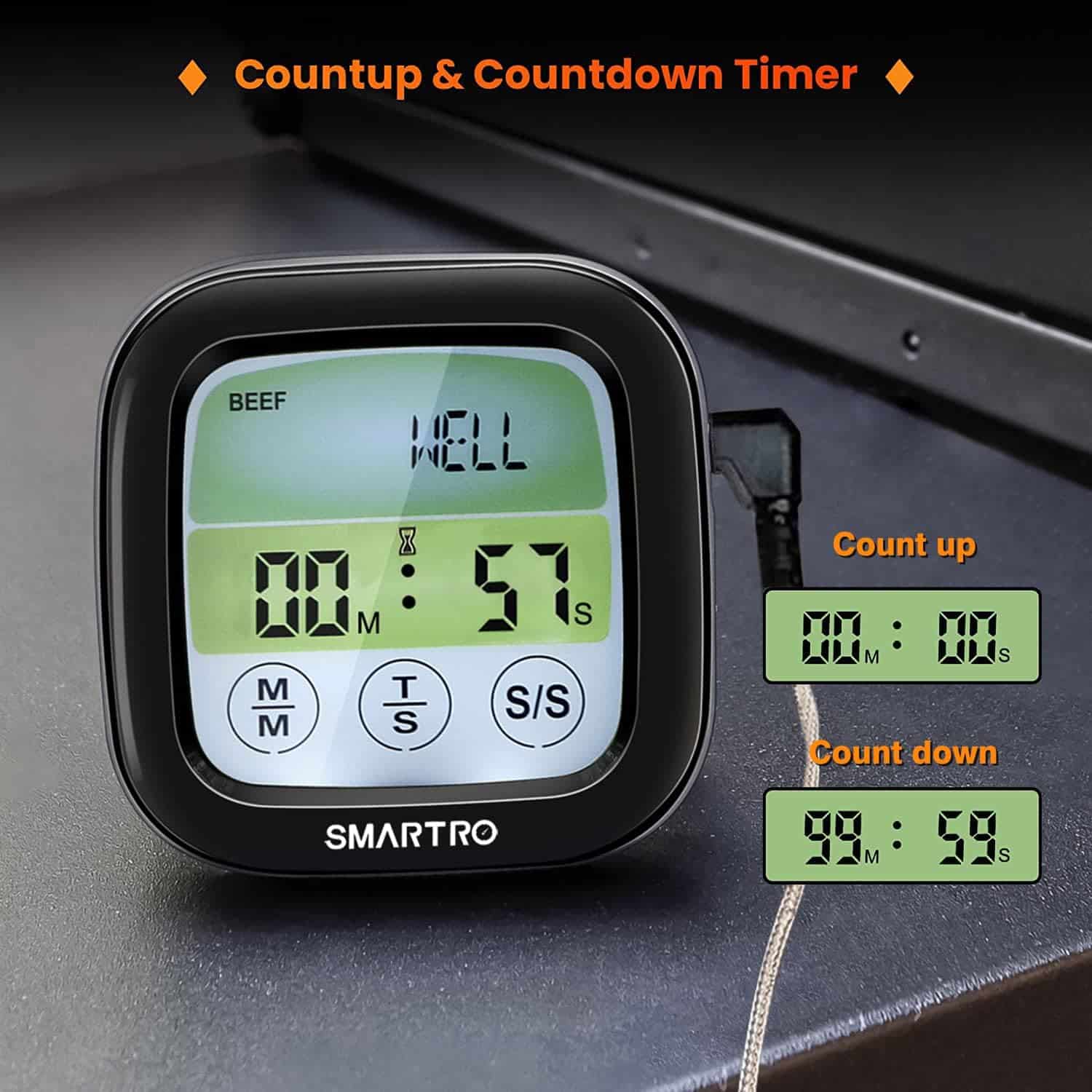 SMARTRO ST59 Digital Meat Thermometer for Oven BBQ Grill Kitchen Food Cooking with 1 Probe and Timer, LCD