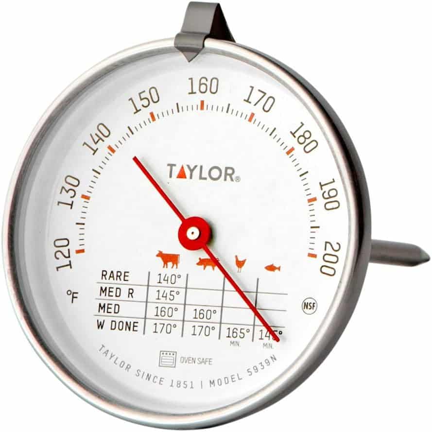 Taylor Leave-in Meat Oven Safe Compact Analog Dial Meat Food Grill BBQ Kitchen Cooking Thermometer, 3 inch dial, Stainless Steel