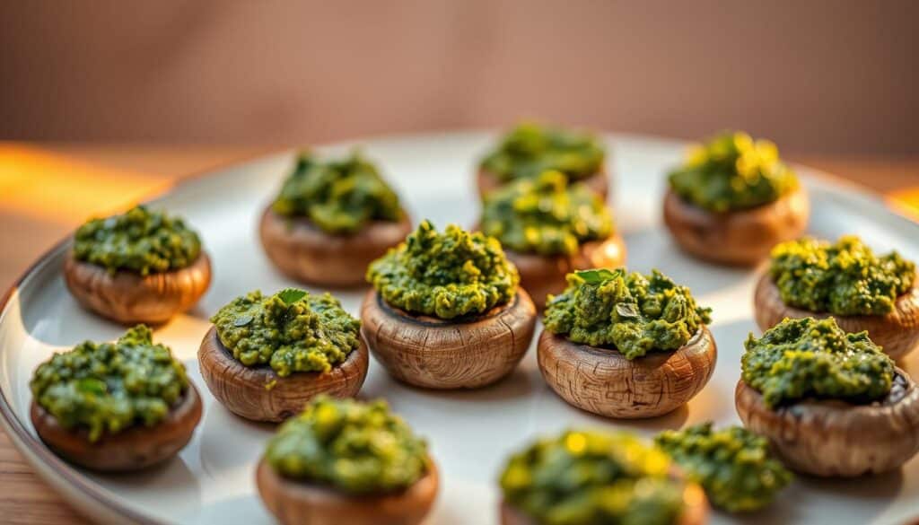 pesto mushrooms