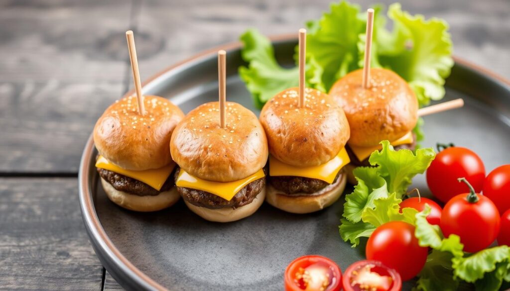 mini cheeseburger skewers with pickles